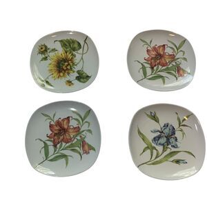 I. Godinger & Co Set of 4 Floral Salad Dessert Plates Cottagaecore